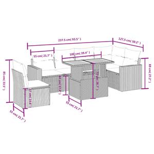 vidaXL 7-delige Loungeset met kussens poly rattan grijs