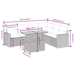 vidaXL 7-delige Loungeset met kussens poly rattan grijs