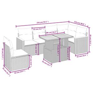 vidaXL 7-delige Loungeset met kussens poly rattan grijs