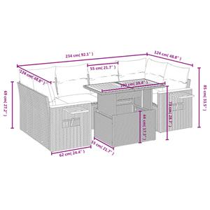 vidaXL 7-delige Loungeset met kussens poly rattan grijs