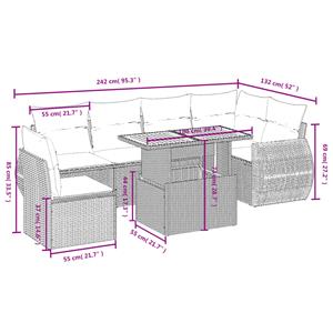 vidaXL 7-delige Loungeset met kussens poly rattan grijs