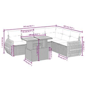 vidaXL 7-delige Loungeset met kussens poly rattan grijs