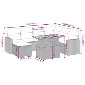 vidaXL 8-delige Loungeset met kussens poly rattan grijs