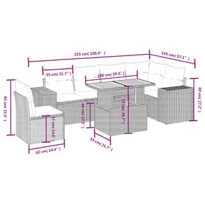 vidaXL 7-delige Loungeset met kussens poly rattan grijs