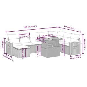 vidaXL 8-delige Loungeset met kussens poly rattan grijs