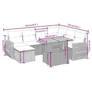 vidaXL 8-delige Loungeset met kussens poly rattan grijs