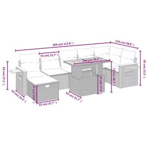 vidaXL 8-delige Loungeset met kussens poly rattan grijs