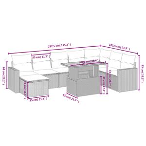 vidaXL 9-delige Loungeset met kussens poly rattan grijs