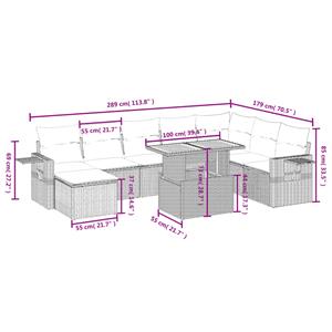 vidaXL 9-delige Loungeset met kussens poly rattan grijs