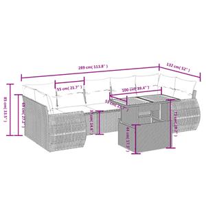 vidaXL 8-delige Loungeset met kussens poly rattan grijs