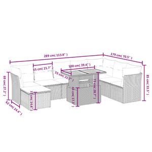 vidaXL 9-delige Loungeset met kussens poly rattan grijs