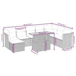 vidaXL 9-delige Loungeset met kussens poly rattan grijs