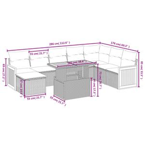 vidaXL 9-delige Loungeset met kussens poly rattan grijs