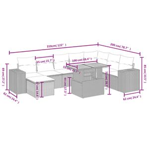 vidaXL 9-delige Loungeset met kussens poly rattan grijs