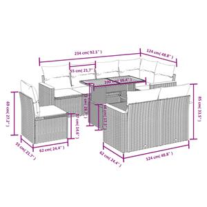 vidaXL 9-delige Loungeset met kussens poly rattan grijs