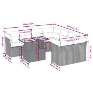 vidaXL 9-delige Loungeset met kussens poly rattan grijs