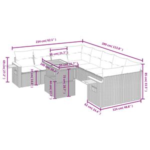 vidaXL 9-delige Loungeset met kussens poly rattan grijs