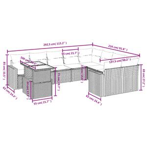 vidaXL 10-delige Loungeset met kussens poly rattan grijs