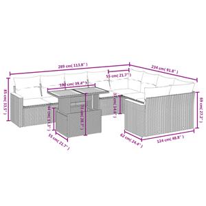 vidaXL 10-delige Loungeset met kussens poly rattan grijs