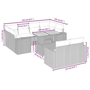 vidaXL 11-delige Loungeset met kussens poly rattan grijs