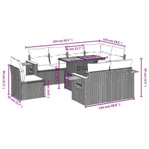 vidaXL 9-delige Loungeset met kussens poly rattan grijs