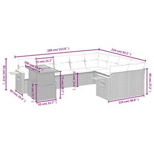 vidaXL 10-delige Loungeset met kussens poly rattan grijs