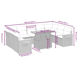 vidaXL 10-delige Loungeset met kussens poly rattan grijs