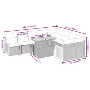 vidaXL 10-delige Loungeset met kussens poly rattan grijs