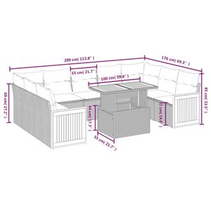 vidaXL 10-delige Loungeset met kussens poly rattan grijs