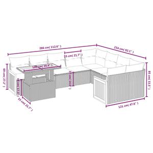 vidaXL 10-delige Loungeset met kussens poly rattan grijs