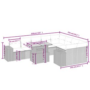 vidaXL 10-delige Loungeset met kussens poly rattan grijs