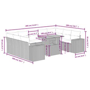 vidaXL 10-delige Loungeset met kussens poly rattan grijs