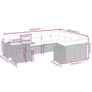 vidaXL 10-delige Loungeset met kussens poly rattan grijs