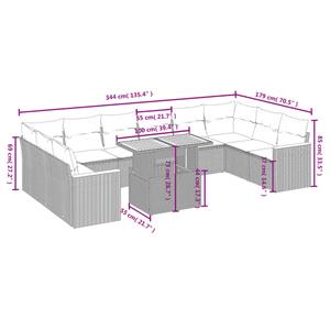 vidaXL 11-delige Loungeset met kussens poly rattan grijs