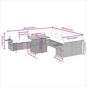 vidaXL 11-delige Loungeset met kussens poly rattan grijs