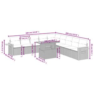 vidaXL 11-delige Loungeset met kussens poly rattan grijs