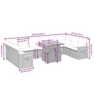 vidaXL 11-delige Loungeset met kussens poly rattan grijs