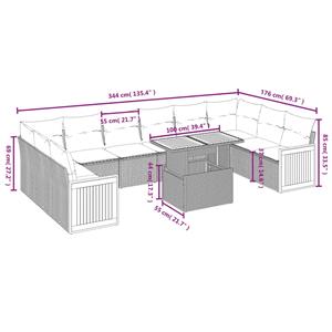 vidaXL 11-delige Loungeset met kussens poly rattan grijs