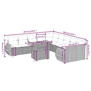 vidaXL 11-delige Loungeset met kussens poly rattan grijs