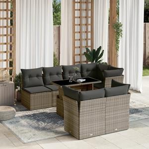 vidaXL 8-delige Loungeset met kussens poly rattan grijs