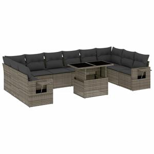 vidaXL 11-delige Loungeset met kussens poly rattan grijs