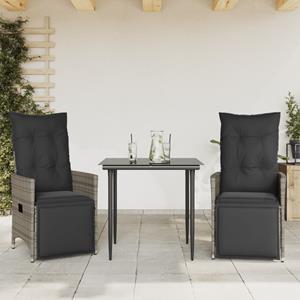 vidaXL Tuinstoelen 2 st verstelbaar met kussens poly rattan grijs