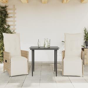 vidaXL Tuinstoelen 2 st verstelbaar met kussens poly rattan beige