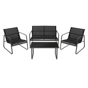 Gartenmöbel Set Loungegarnitur 4-Teilig Schwarz aus Stahl und Textil ML-Design