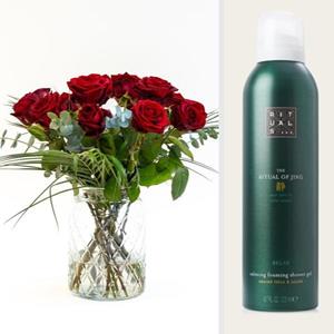 Everspring Bouquet red roses | 50cm length bouquet red roses x rituals jing shower foaming