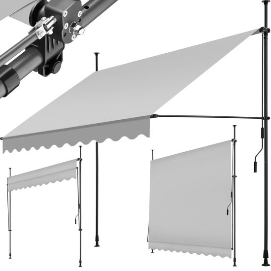 TECTAKE  klemluifel - Zonnescherm a?€“ Zonneluifel - Verstelbaar - Klem-zonwering - Zonnescherm Balkon - 250 x 180 cm - lichtgrijs a?€“ zonwering - 404961