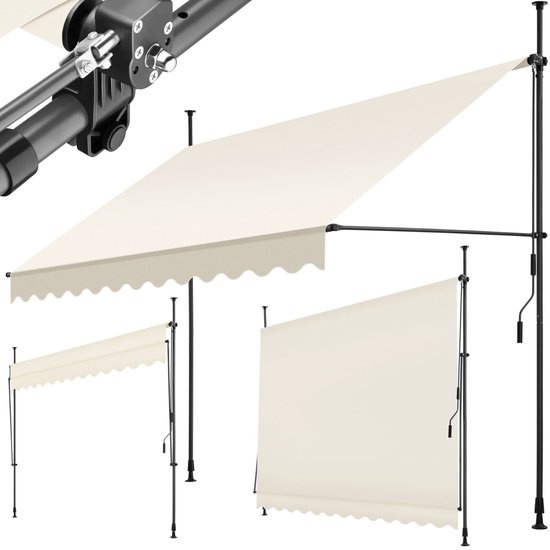 TECTAKE  klemluifel - Zonnescherm a?€“ Zonneluifel - Verstelbaar - Klem-zonwering - Zonnescherm Balkon - 300 x 180 cm - beige a?€“ zonwering - 404963