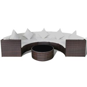 vidaXL 6-delige Loungeset met kussens poly rattan bruin