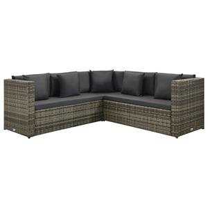 vidaXL 4-delige Loungeset met kussens poly rattan grijs