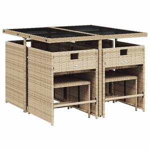 vidaXL 9-delige Tuinset met kussens poly rattan beige